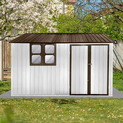 10'x8' Garden Sheds Outdoor Storage Sheds With Window - White / Coffee