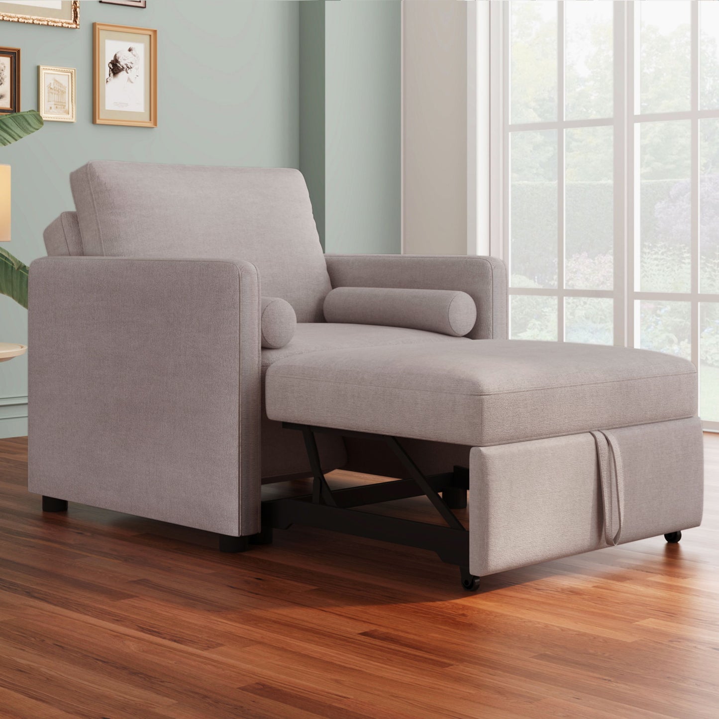 3 In 1 Convertible Sleeper Chair With Adjustable Backrest, Lounger Chair Turns Into Bed, Single Bed For Living Room, Linen - Tan