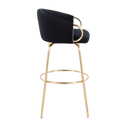 Claire - Contemporary / Glam Fixed Height Bar Stool With Round Footrest (Set of 2) - Black / Gold