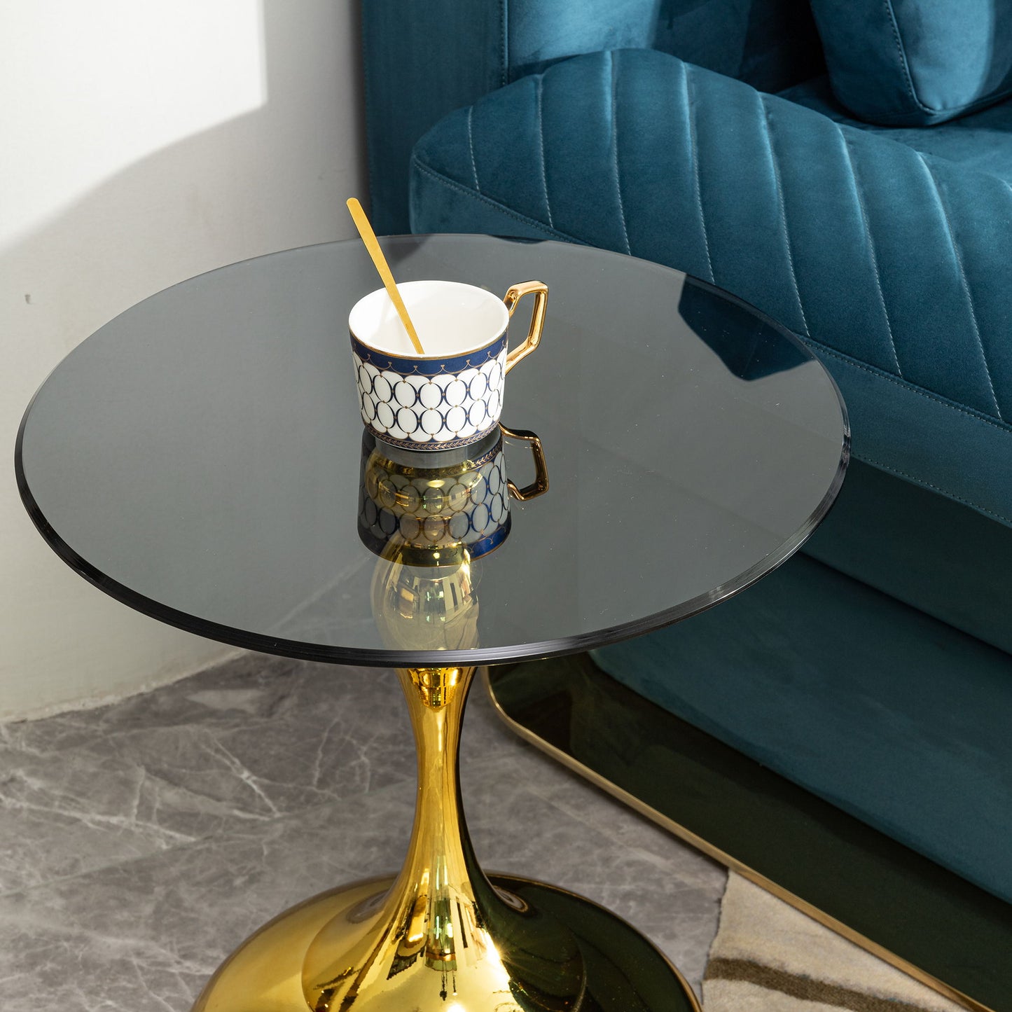 Elegant Small Round Side Table With Tempered Glass Top For Living Room - Gold