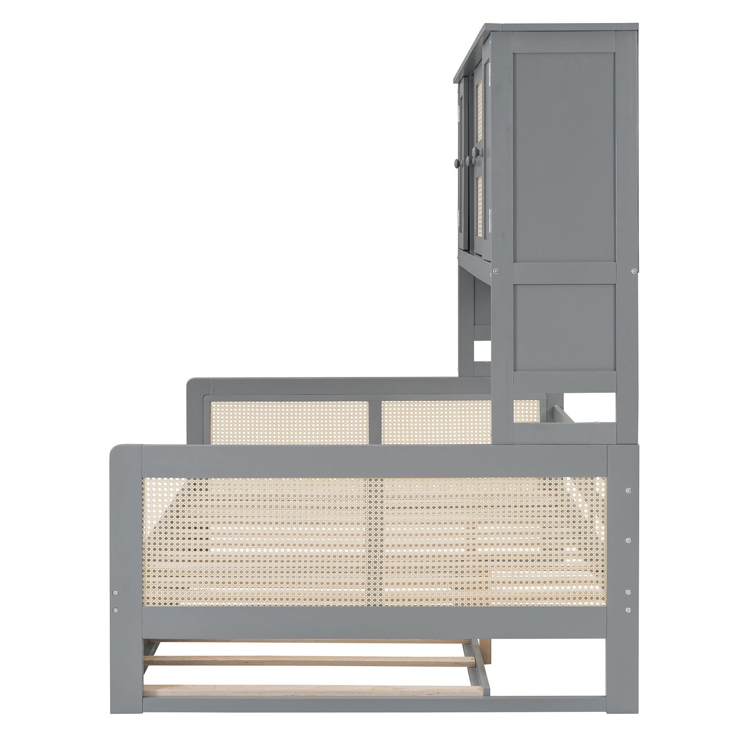 Full Size Wooden Daybed & Twin Size Trundle, And All In One Cabinet And Shelf - Gray