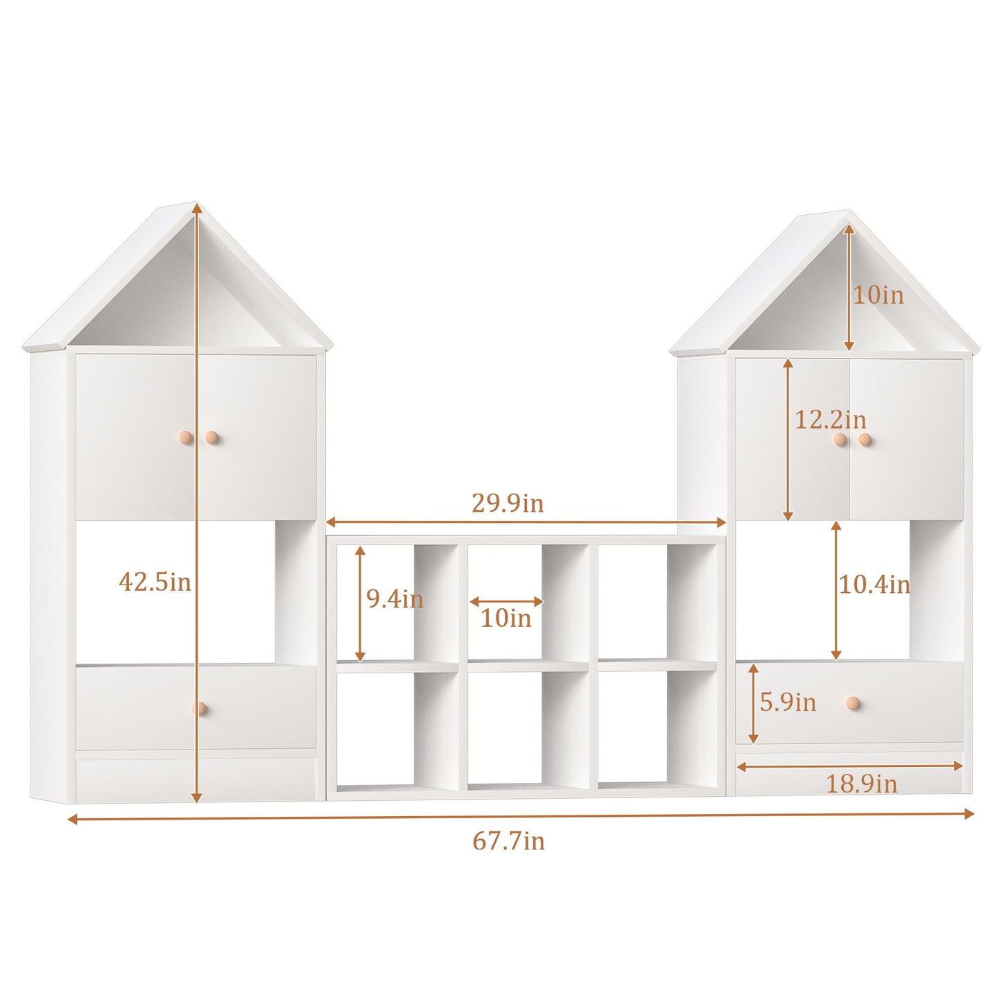 Versatile Children's Bookshelf With House-Shaped Design Multifunctional Storage - White
