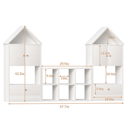Versatile Children's Bookshelf With House-Shaped Design Multifunctional Storage - White
