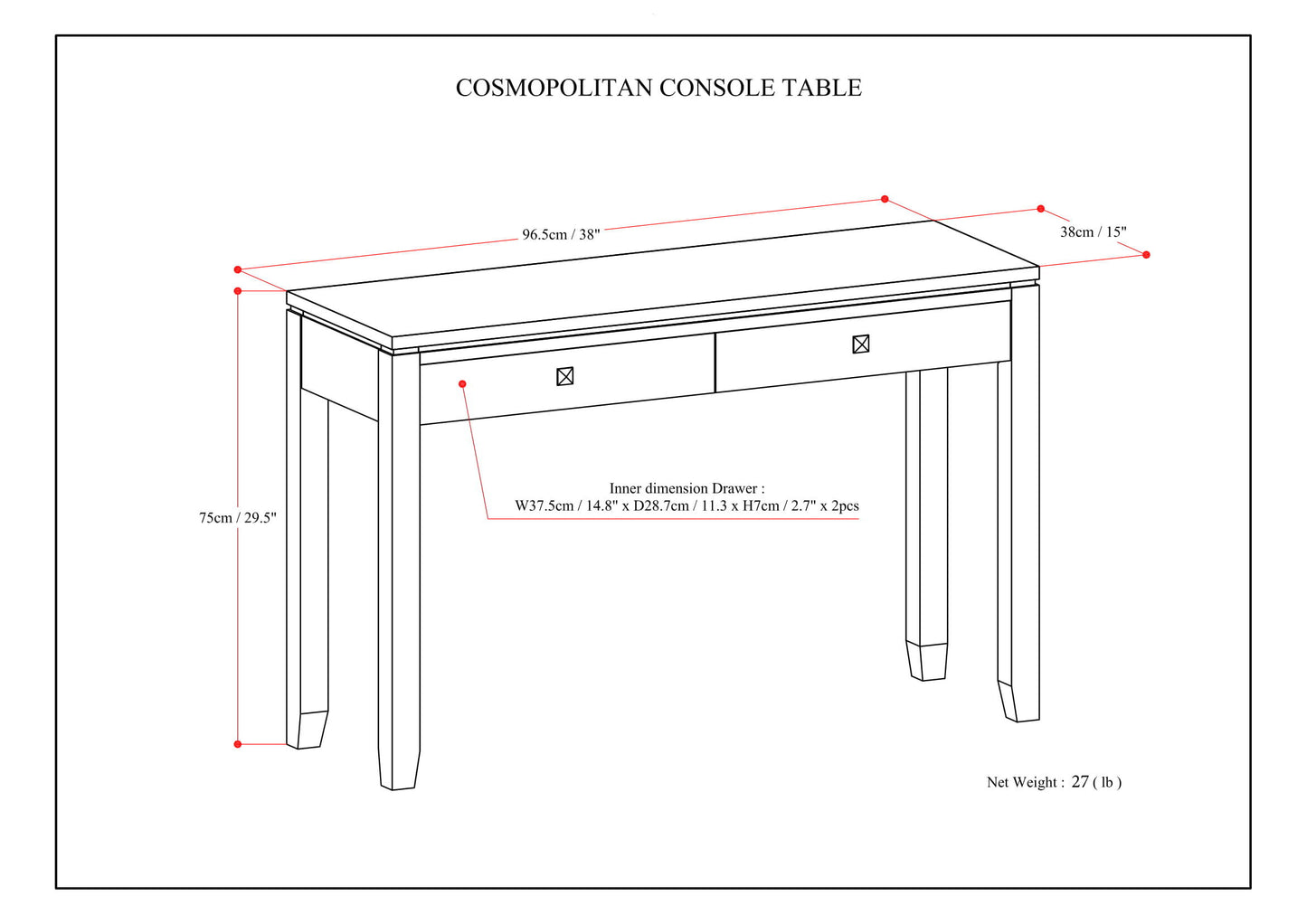 Cosmopolitan - Console Sofa Table - Mahogany Brown
