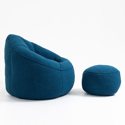 Bedding Bean Bag Sofa Chair High Pressure Foam Bean Bag Chair Adult Material With Padded Foam Padding Compressed Bean Bag With Footrest - Blue