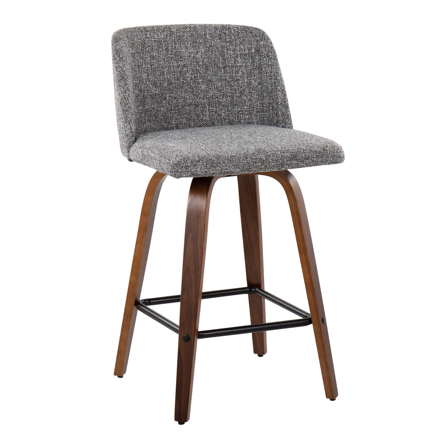 Toriano - Mid-Century Modern Fixed Height Counter Stool With Square Footrest (Set of 2) - Walnut / Gray