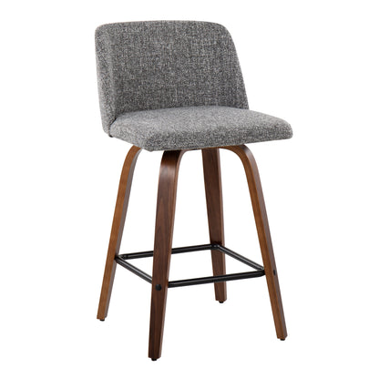 Toriano - Mid-Century Modern Fixed Height Counter Stool With Square Footrest (Set of 2) - Walnut / Gray