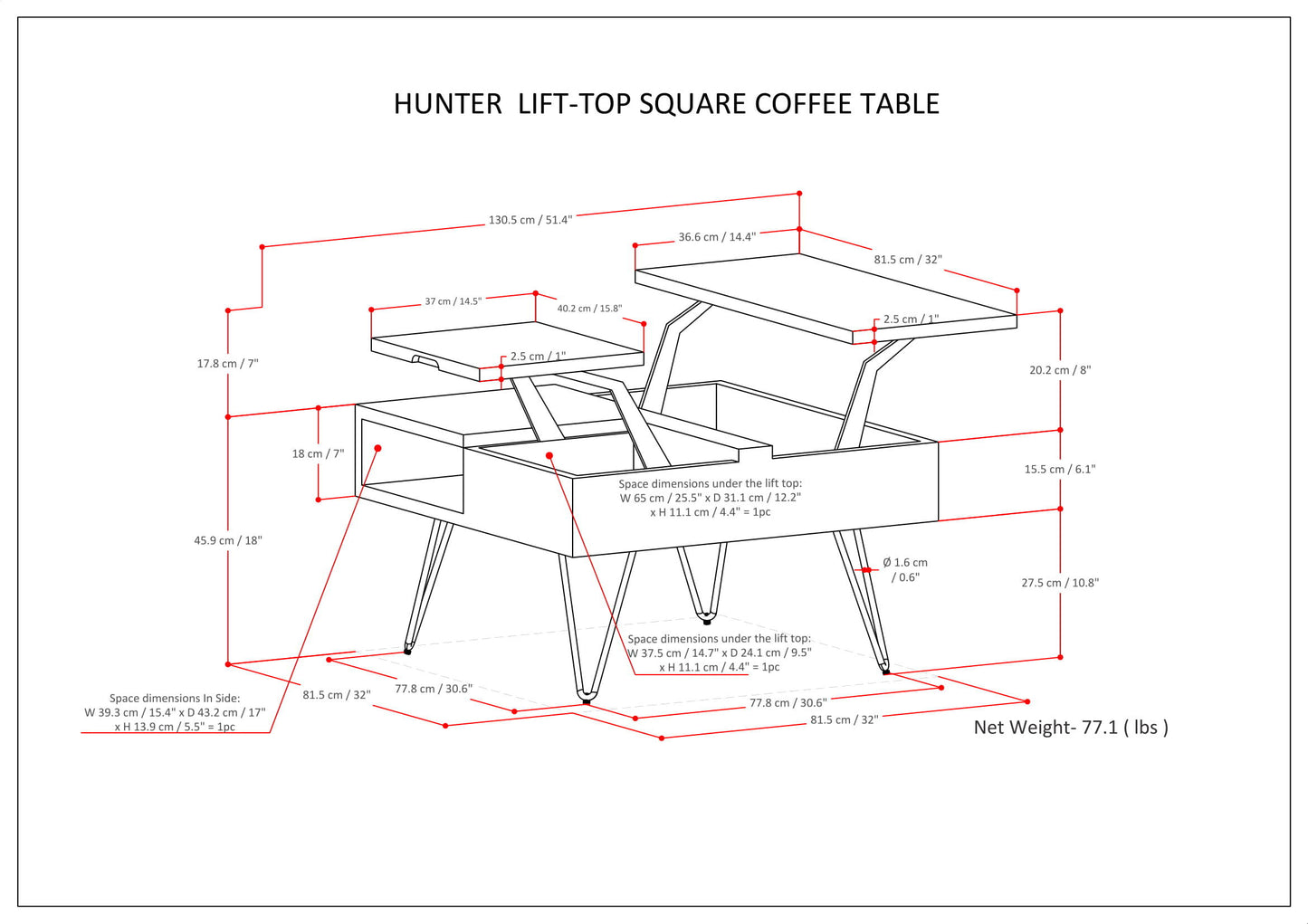 Hunter - Lift Top Square Coffee Table - Natural