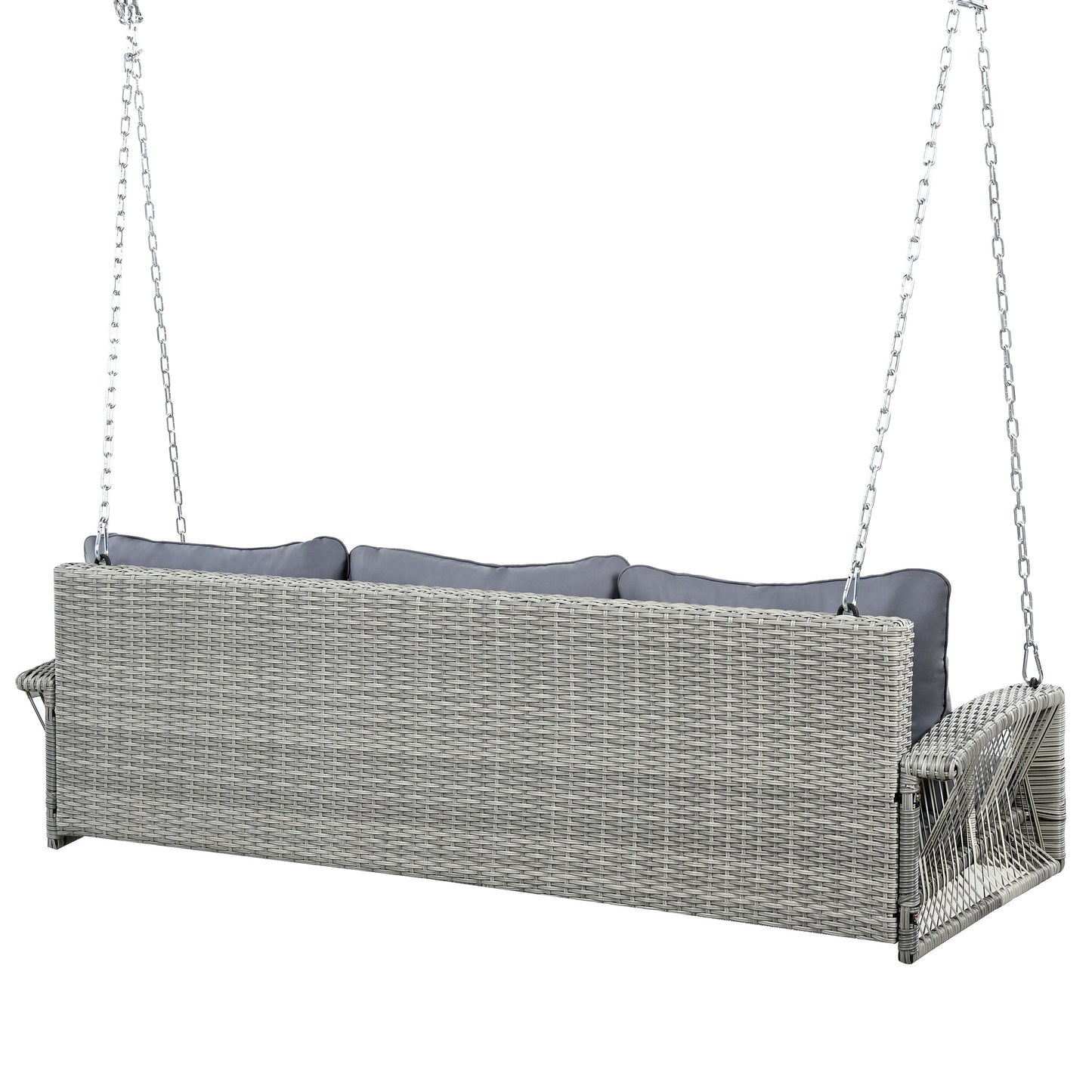 3 Person Porch Swing With Chains, Large Patio Swing Bench With Cushions For Backyard, Garden, And Poolside - Gray