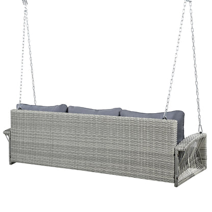 3 Person Porch Swing With Chains, Large Patio Swing Bench With Cushions For Backyard, Garden, And Poolside - Gray