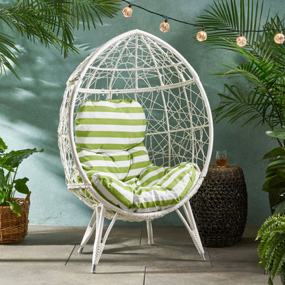 Cosmos - Round Hammered Iron Teardrop Chair - White / Green