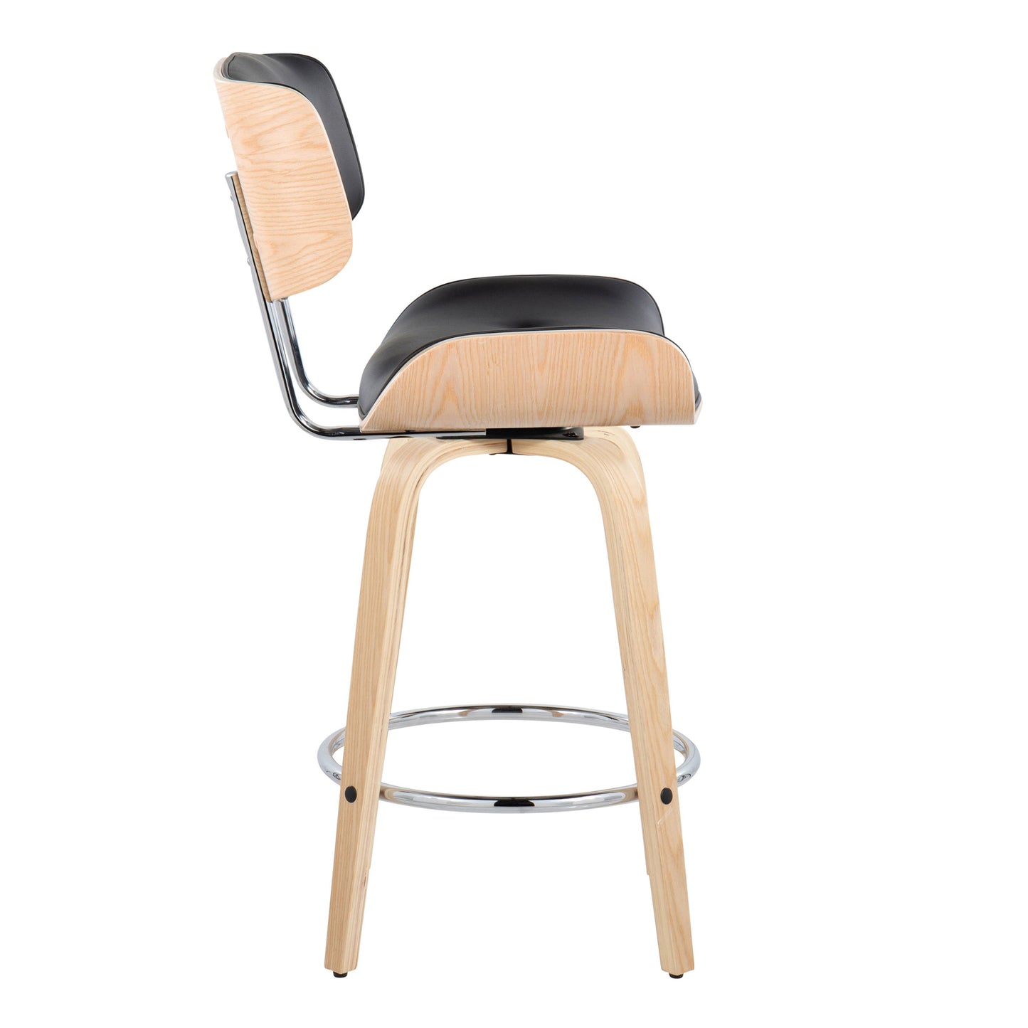 Lombardi - Mid-Century Modern Fixed Height Counter Stool With Swivel With Round Footrest (Set of 2) - Natural / Black