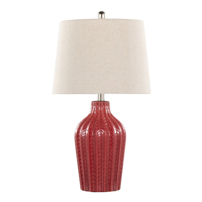 Rockwell - Contemporary Table Lamp (Set of 2) - Glossy Brick Red / Polished Nickel / Natural