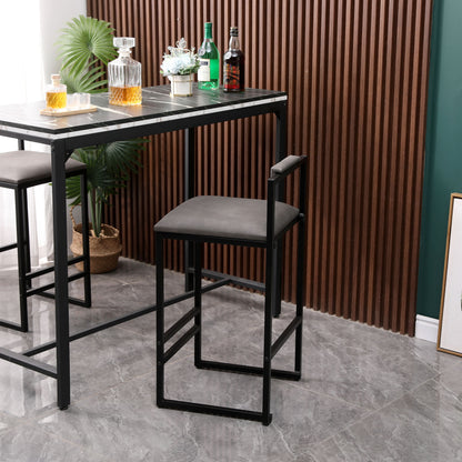Modern Armless Metal Legs Kitchen Island Stools With Back Upholstered Chairs 2 Piece Set - Gray