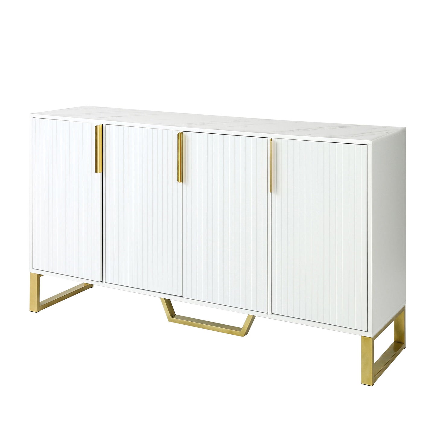 Modern Sideboard With Four Doors, Metal Handles & Legs And Adjustable Shelves Kitchen Cabinet - White
