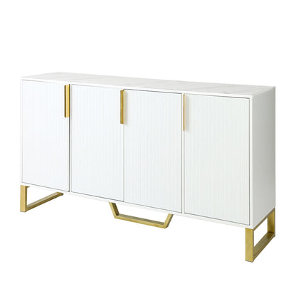 Modern Sideboard With Four Doors, Metal Handles & Legs And Adjustable Shelves Kitchen Cabinet - White