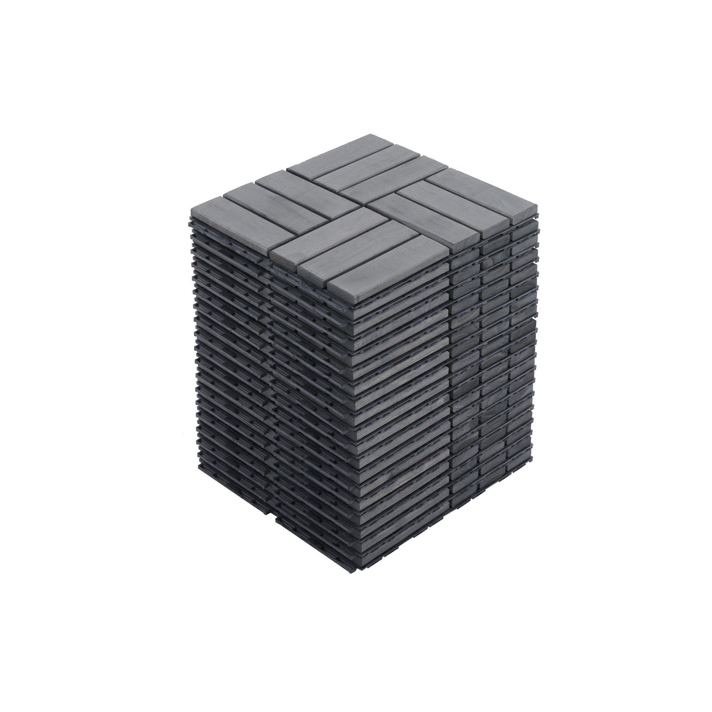 30 Piece Interlocking Deck Tiles Checker Pattern, Square Acacia Hardwood Outdoor Flooring For Patio, Bancony, Pool Side - Light Gray
