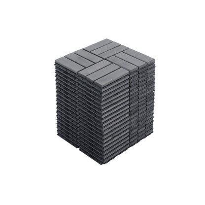 30 Piece Interlocking Deck Tiles Checker Pattern, Square Acacia Hardwood Outdoor Flooring For Patio, Bancony, Pool Side - Light Gray