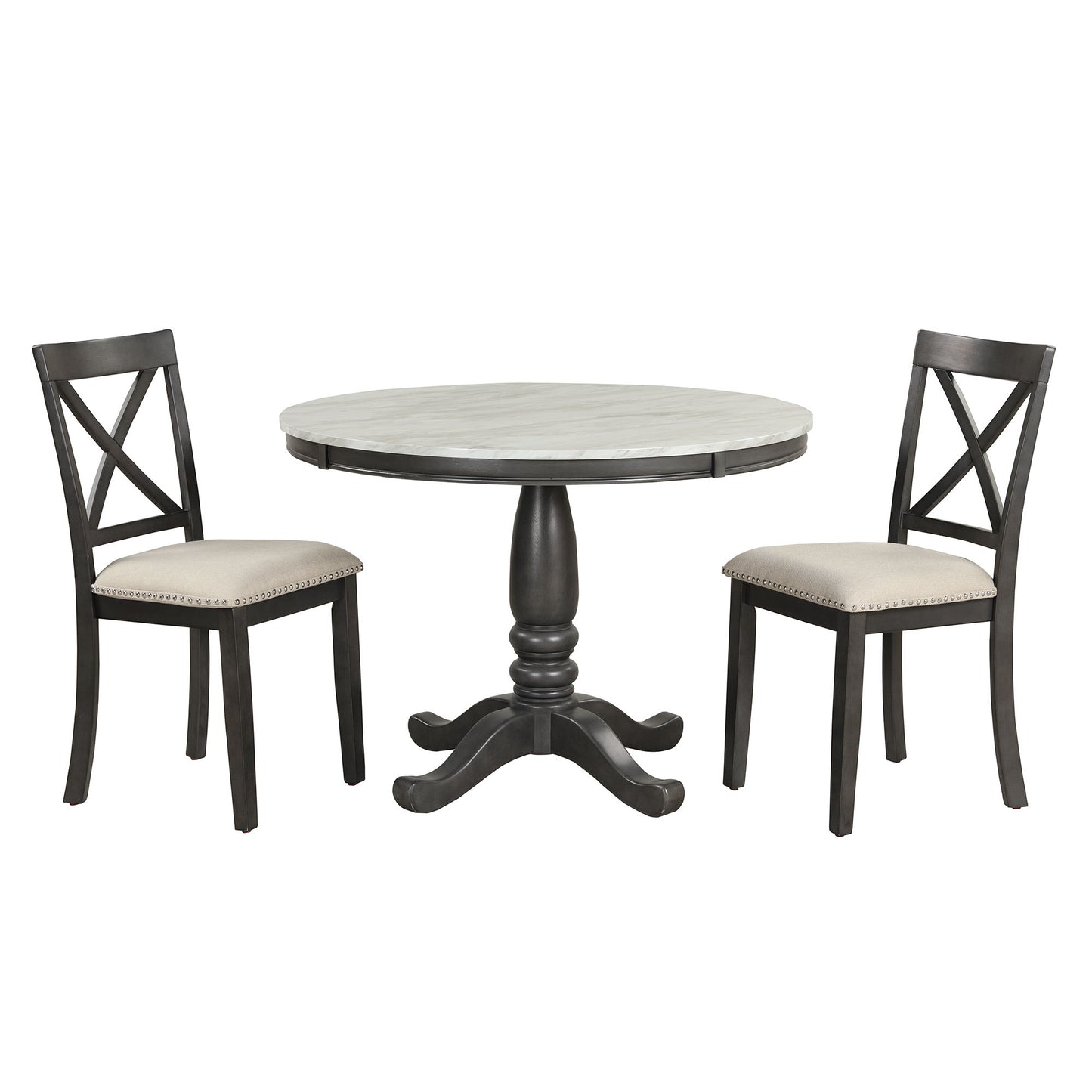 5 Pieces Dining Table And Chairs Set For 4 Persons, Kitchen Room Solid Wood Table With 4 Chairs - Gray