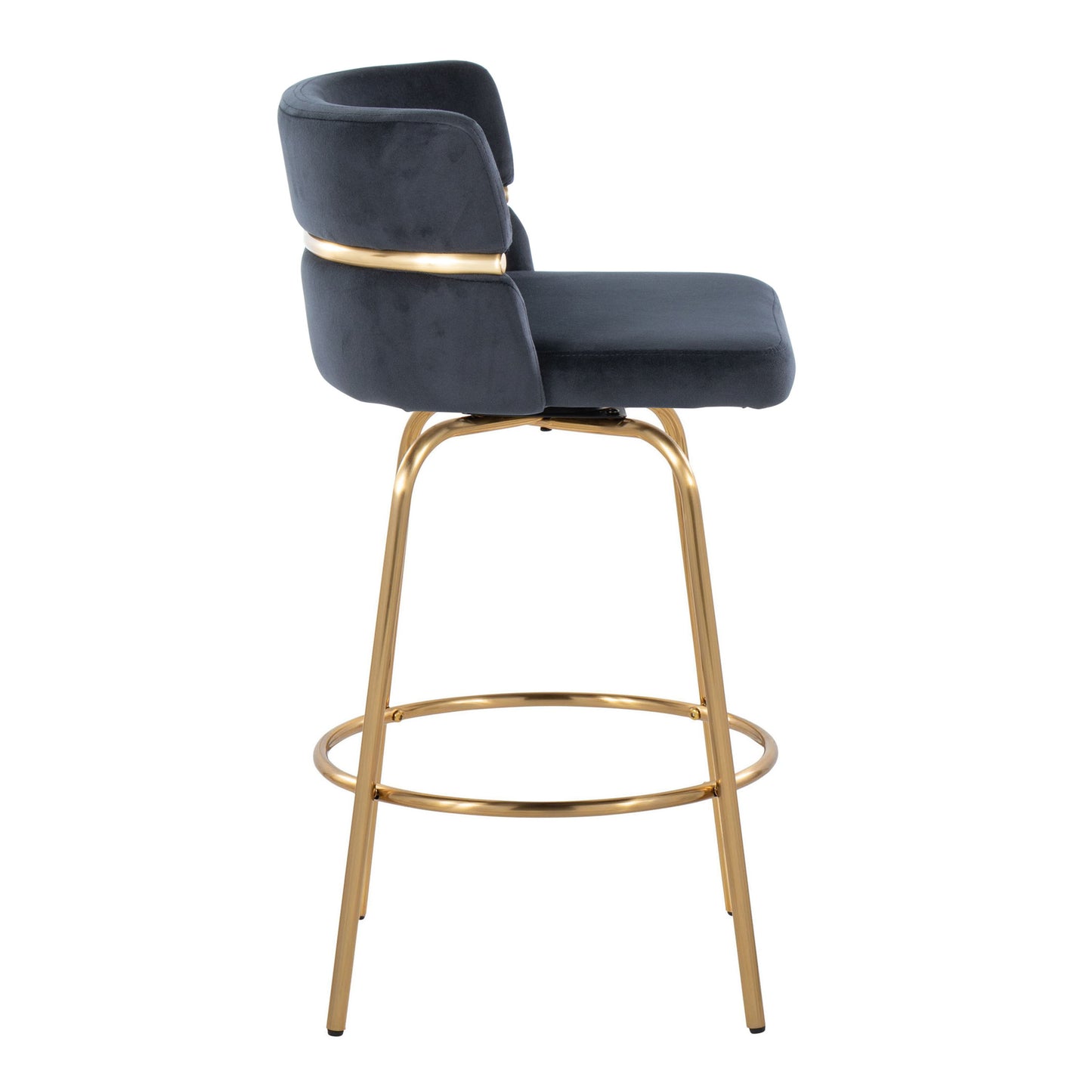 Cinch - Glam / Art Deco Fixed Height Counter Stool With Swivel With Round Footrest (Set of 2) - Gold / Black