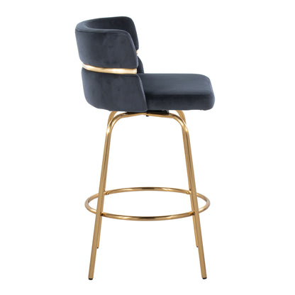 Cinch - Glam / Art Deco Fixed Height Counter Stool With Swivel With Round Footrest (Set of 2) - Gold / Black