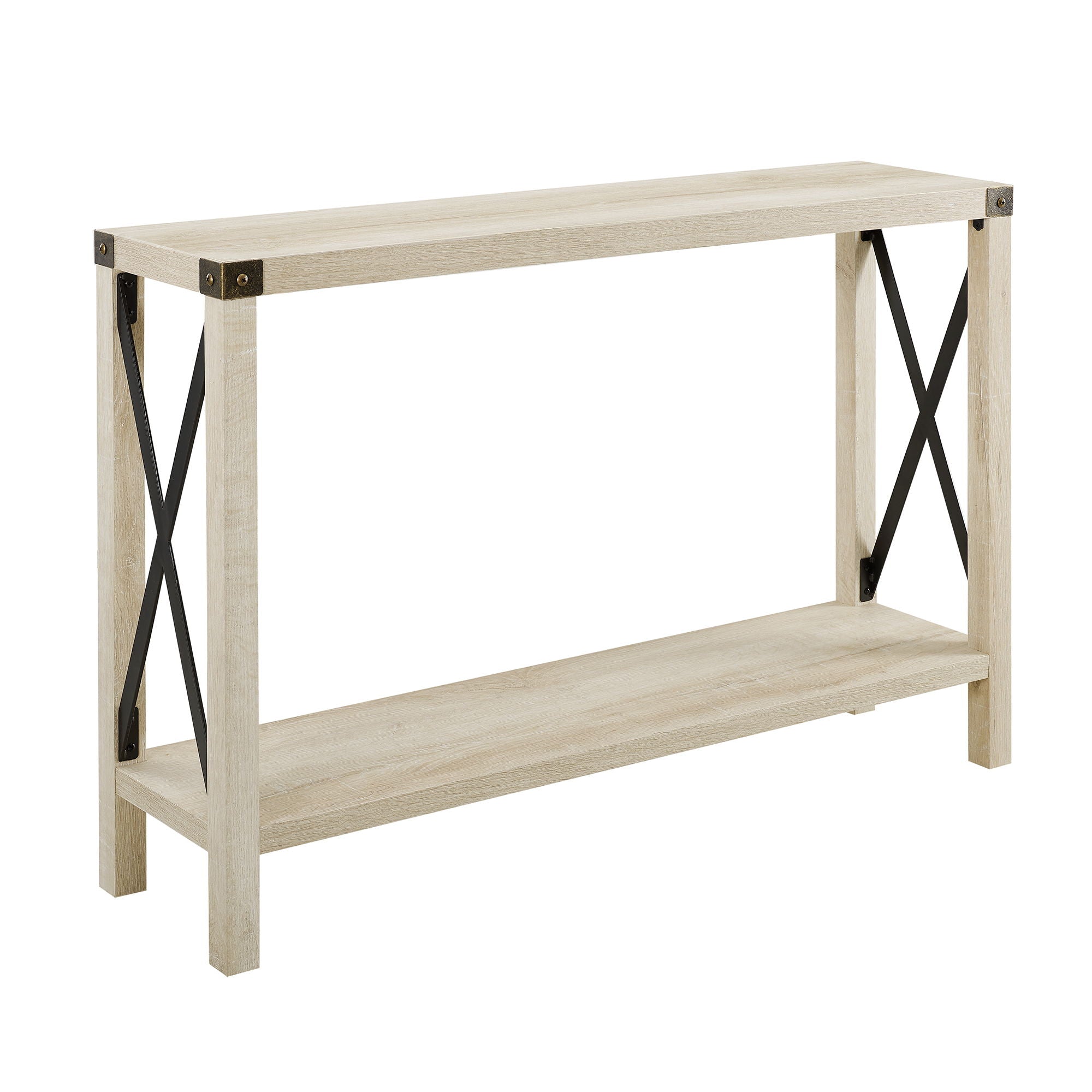 Modern Farmhouse X Entry Table With Lower Shelf - White Oak