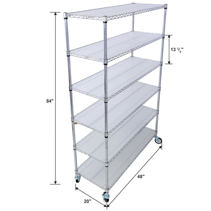 6 Tier 6000Lbs Capacity Nsf Metal Shelf Wire Shelving Unit, Heavy Duty Adjustable Storage Rack With Wheels & Shelf Liners For Commercial Grade Utility Steel Storage Rack - Chrome