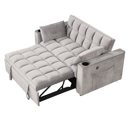 Multi Functional Sofa Bed With Cup Holder And USB Port For Living Room Or Apartments - Gray