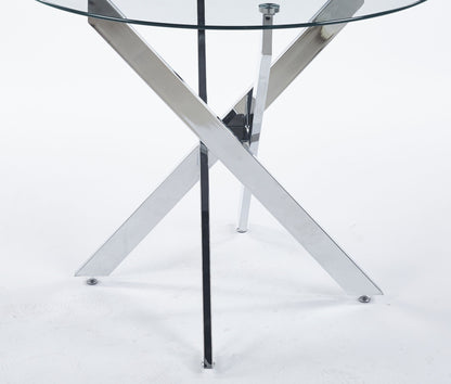 Dining Table With Cross Metal Leg And Tempered Glass, Modern Space Saving Kitchen Table For Living Room Legs - Chrome