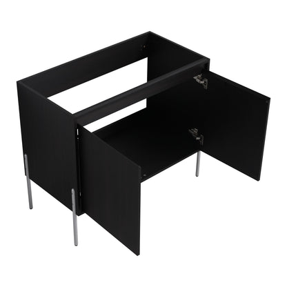 Minimalist 36" Freestanding Bathroom Vanity With Resin Sink And Storage Cabinet - Dark Oak