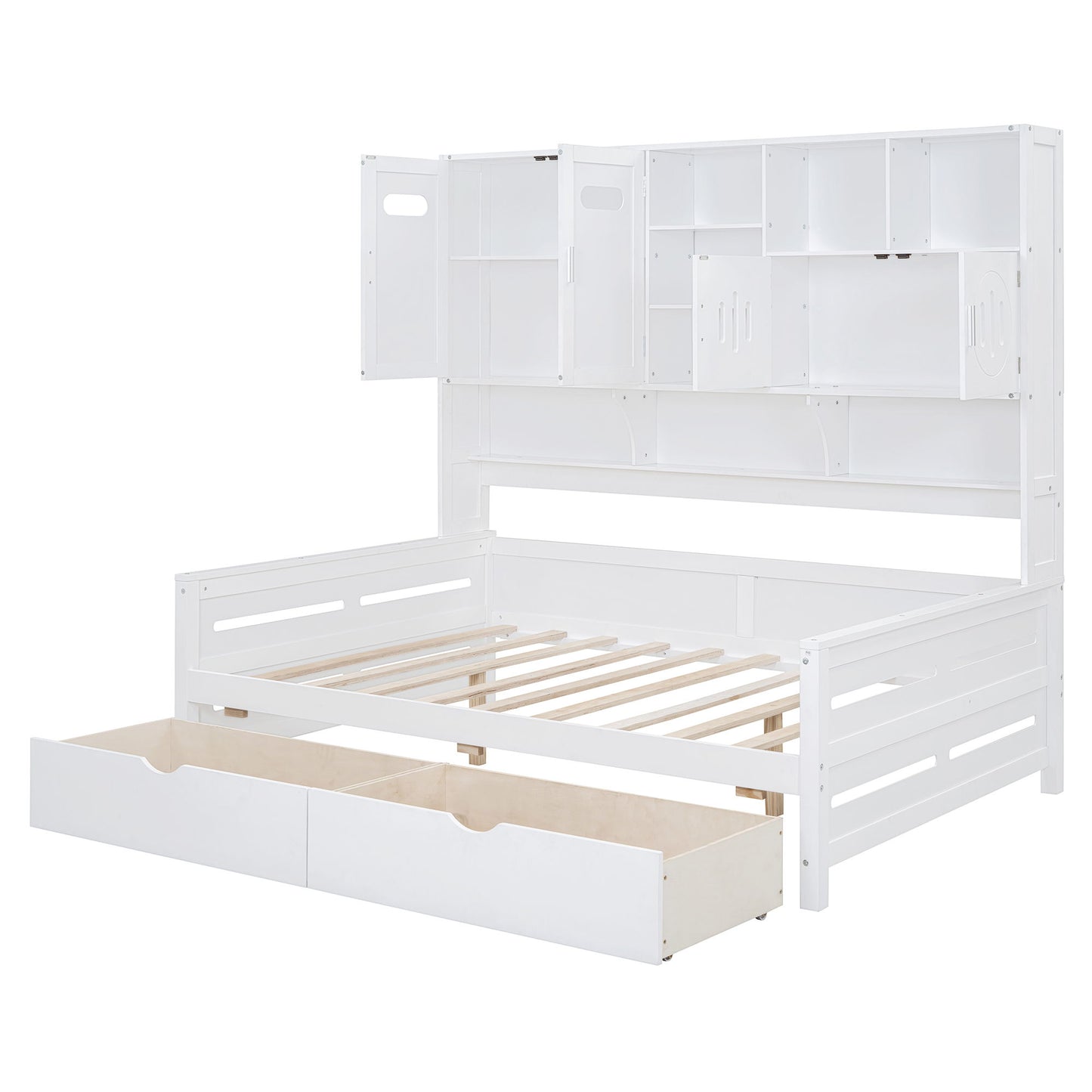 Full Size Daybed With 2 Drawers And All In One Cabinet And Shelf - White