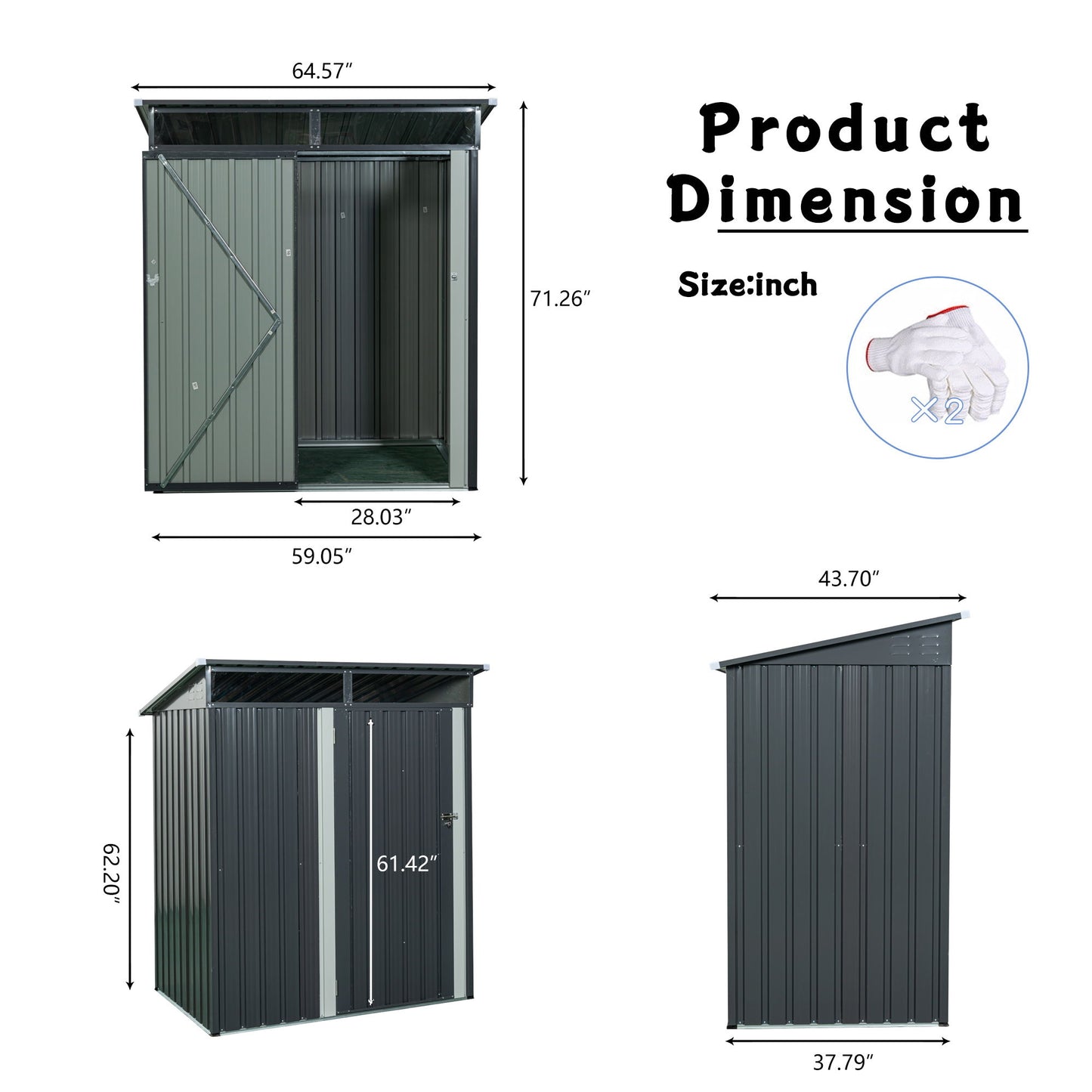 Tc53G Outdoor Metal Storage Shed Transparent Plate - Gray