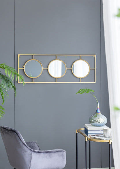 3 Mirror Piece Wall Mirror InRectangular Frame, Home Wall Decor For Bedroom Living Room - Gold