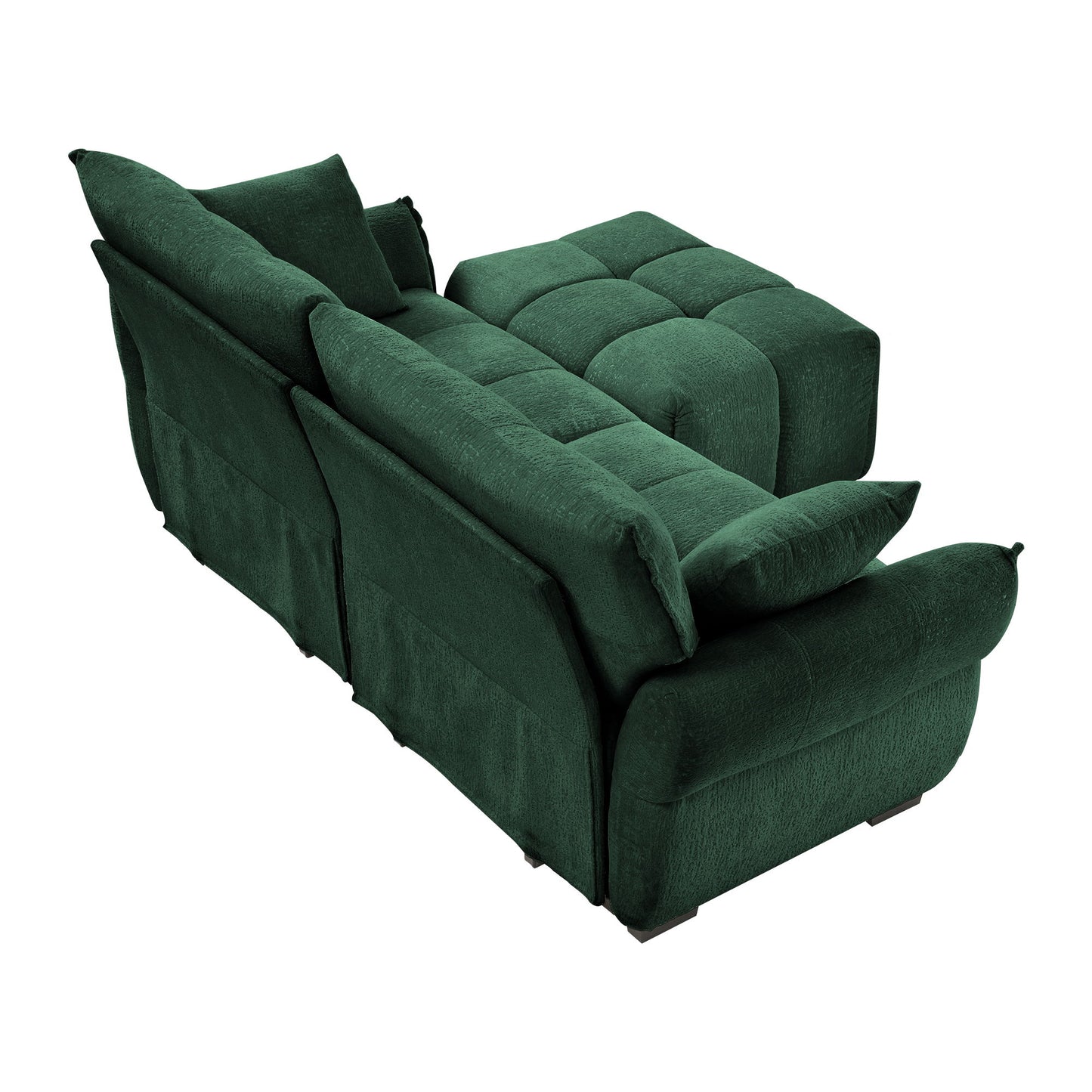 Modern Fabric 2 Seater Sofa With Ottoman Minimalist Design - Green