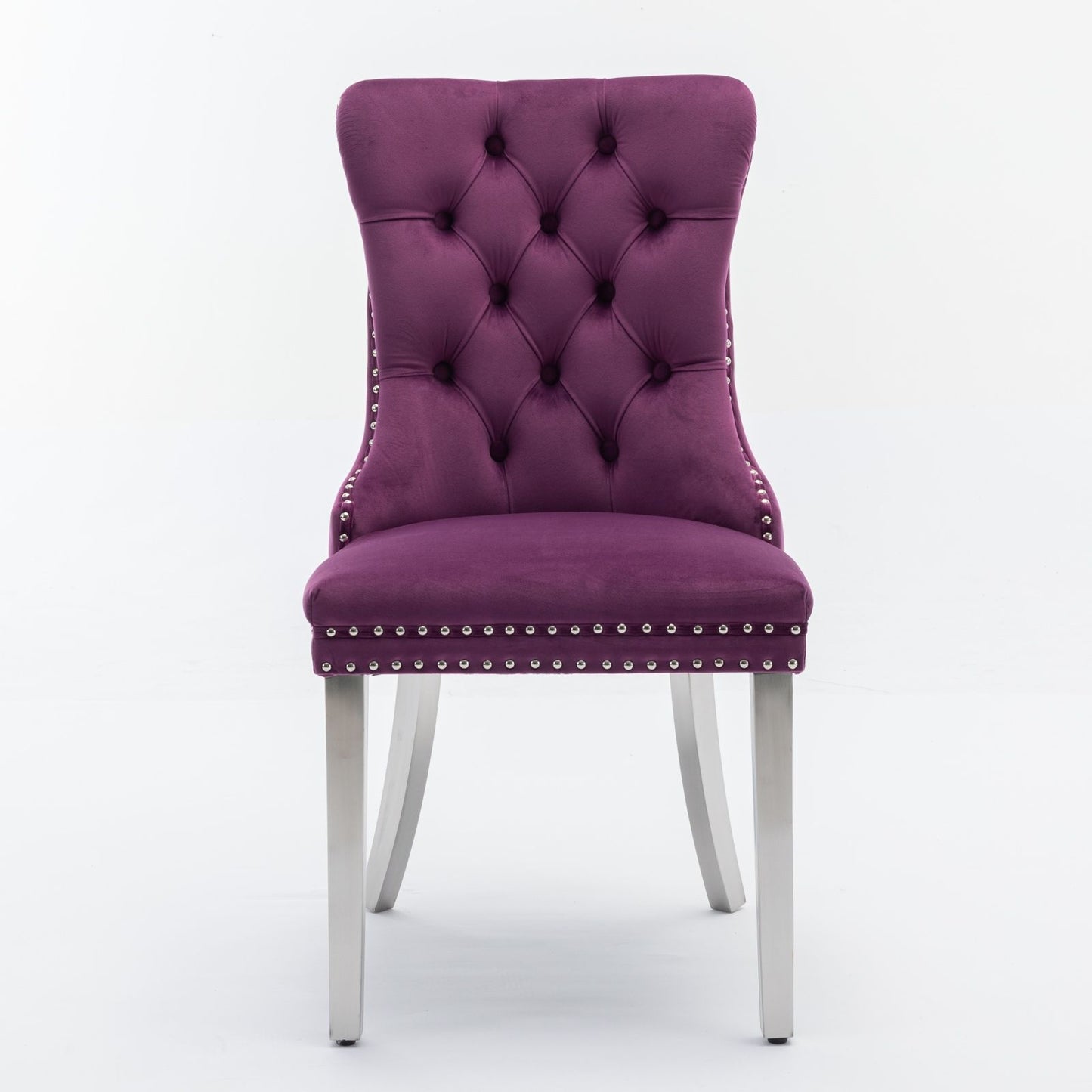 Nikki - Modern, High-End Tufted Solid Wood Contemporary Velvet Upholstered Dining Chair With Chrome Stainless Steel Plating Legs, Nailhead Trim (Set of 2) - Purple / Chrome