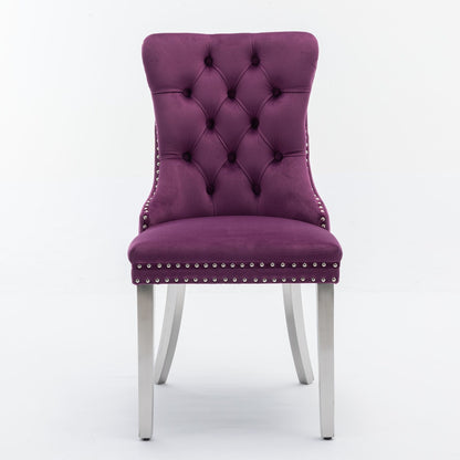 Nikki - Modern, High-End Tufted Solid Wood Contemporary Velvet Upholstered Dining Chair With Chrome Stainless Steel Plating Legs, Nailhead Trim (Set of 2) - Purple / Chrome