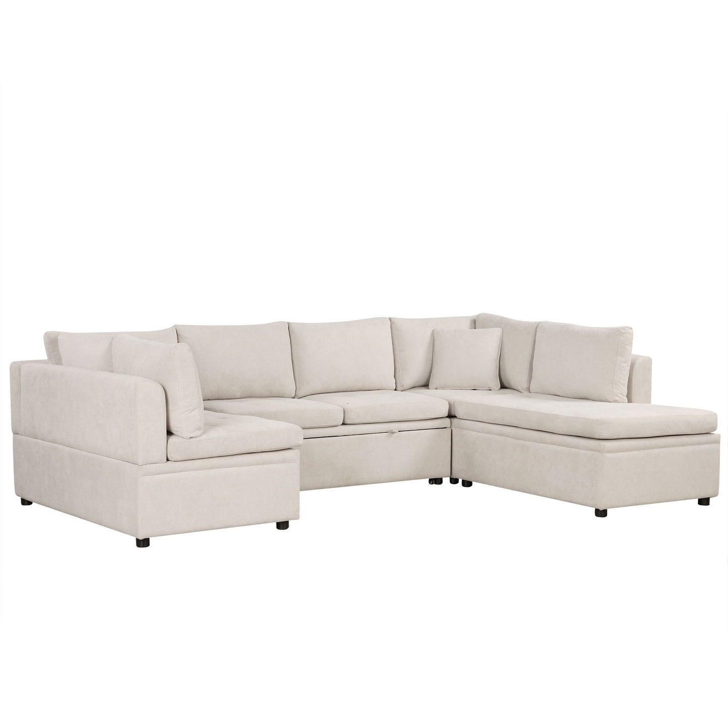 Oversized Sectional Sofa U-Shaped Sofa Couch Pull-Out Sofa Bed With Two Throw Pillows For Living Room - Beige