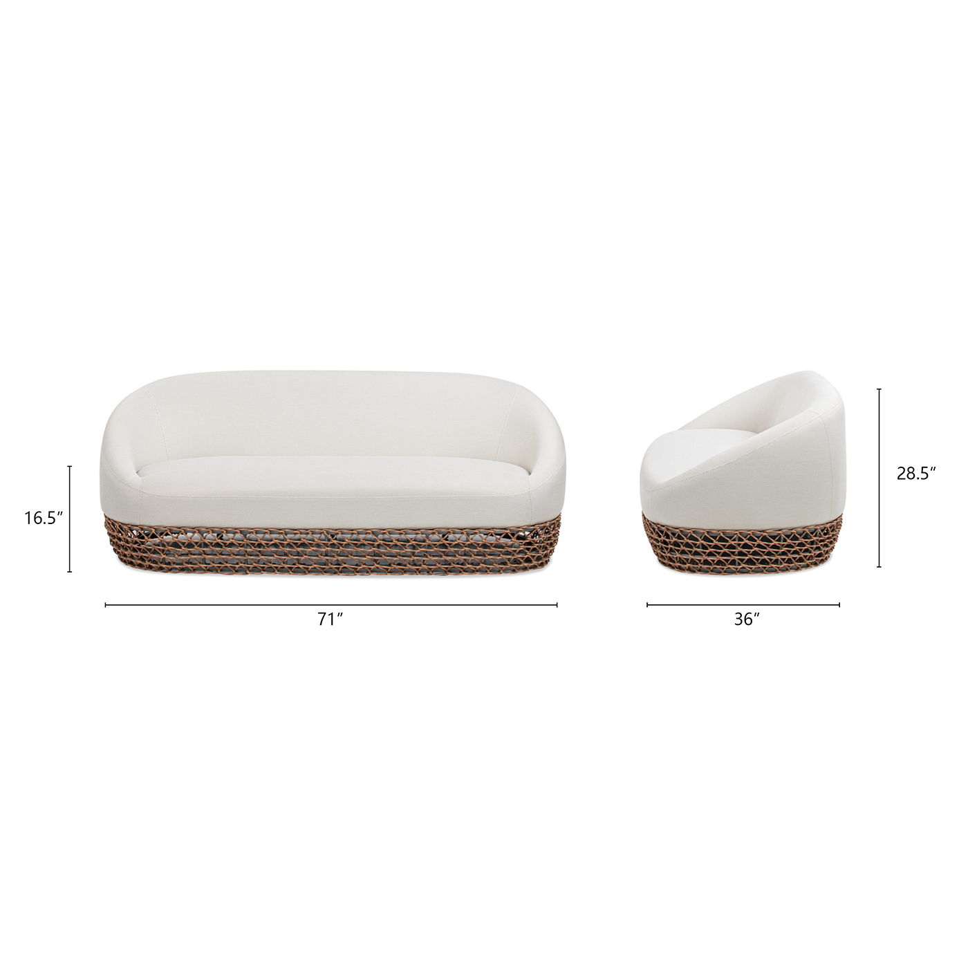 Willow - Upholstered Woven Patio Deep Seating Sofa, Wicker Frame - Wheat Beige / Golden Brown
