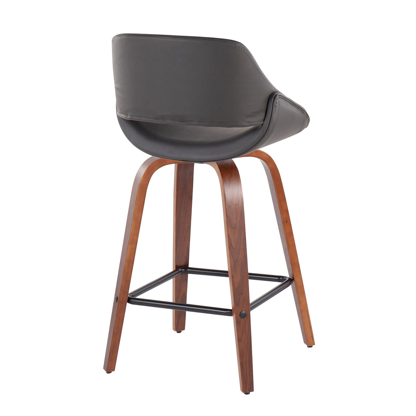 Fabrico - Mid-Century Modern Fixed Height Counter Stool With Square Footrest (Set of 2) - Walnut / Gray