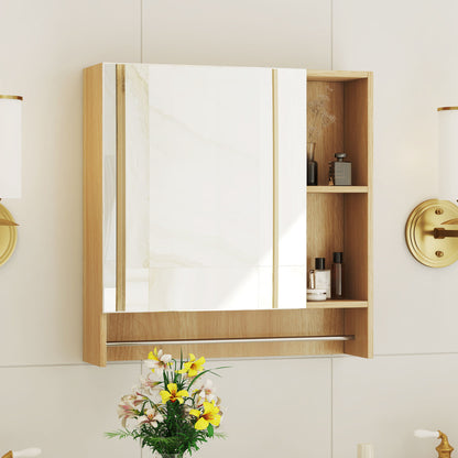 Wall Mounted Bathroom Storage Cabinet With Mirror Door, Medicine Cabinet, Over The Toilet Storage Cabinet With Shelves And Towel Rack - Burly Wood