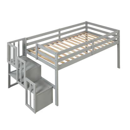 Loft Bed With Staircase - Gray
