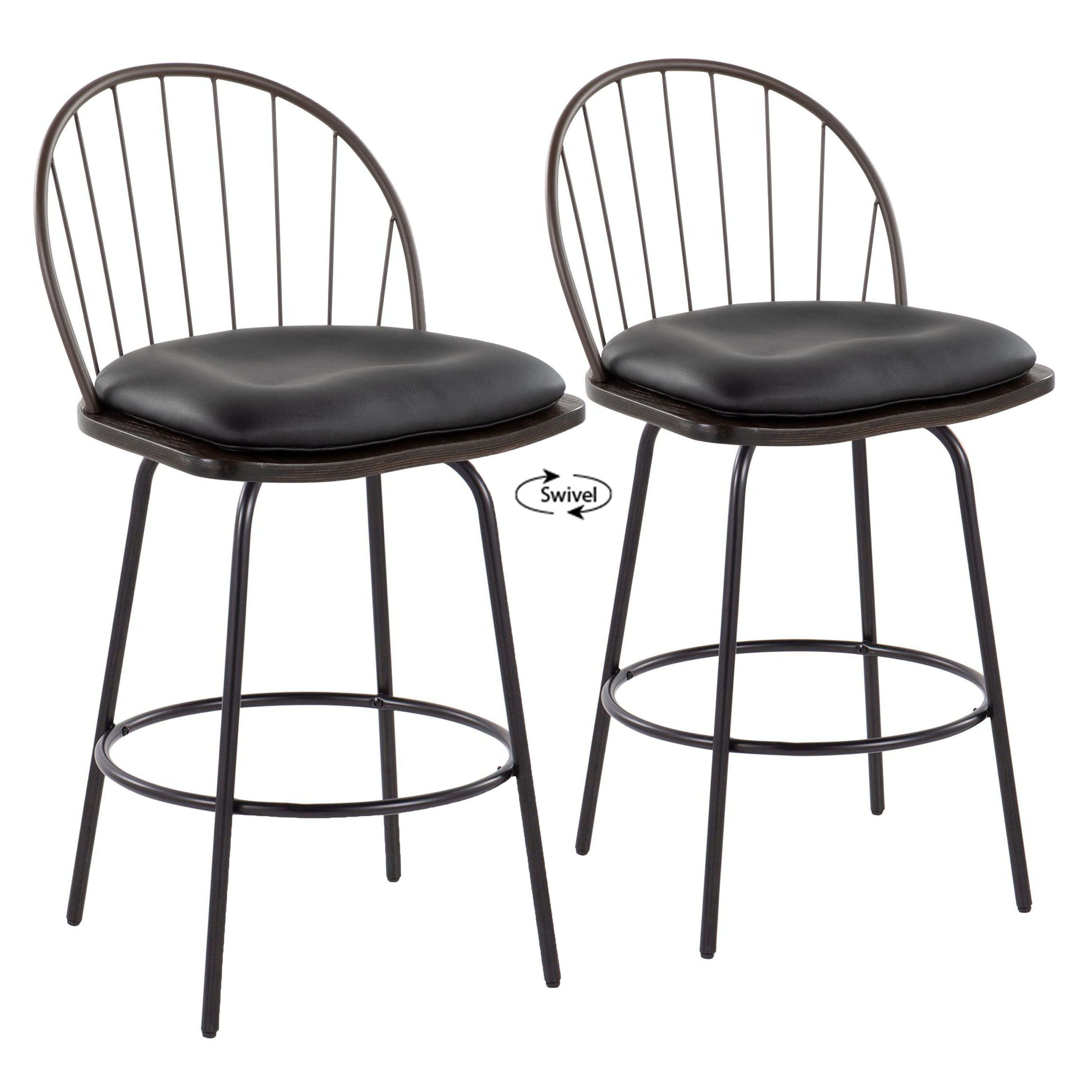 Riley - Claire Farmhouse Fixed Height Counter Stool With Swivel With Round Footrest (Set of 2) - Black / Bronze / Walnut / Brown