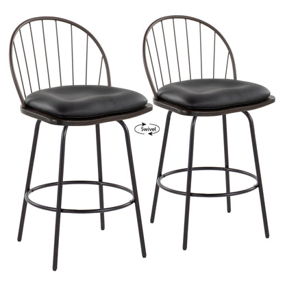 Riley - Claire Farmhouse Fixed Height Counter Stool With Swivel With Round Footrest (Set of 2) - Black / Bronze / Walnut / Brown