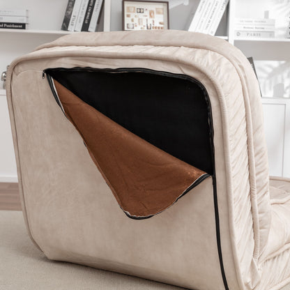 Upholstered Human Dog Bed And Pets Bean Bag Floor Sofa With Massage Pillow, 5 Adjustable Positions & 2 Soft Pillows, Velvet With Foam And Iron Plastic Frame - Beige