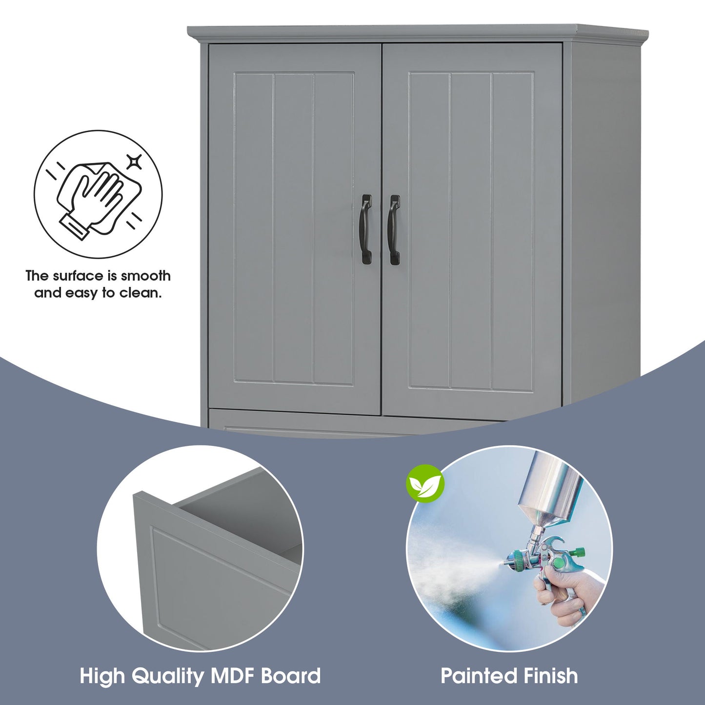 Stylish Bathroom Storage Cabinet With 2 Laundry Baskets - Gray