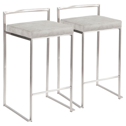 Fuji - Contemporary Stackable Counter Stool (Set of 2) - Light Gray
