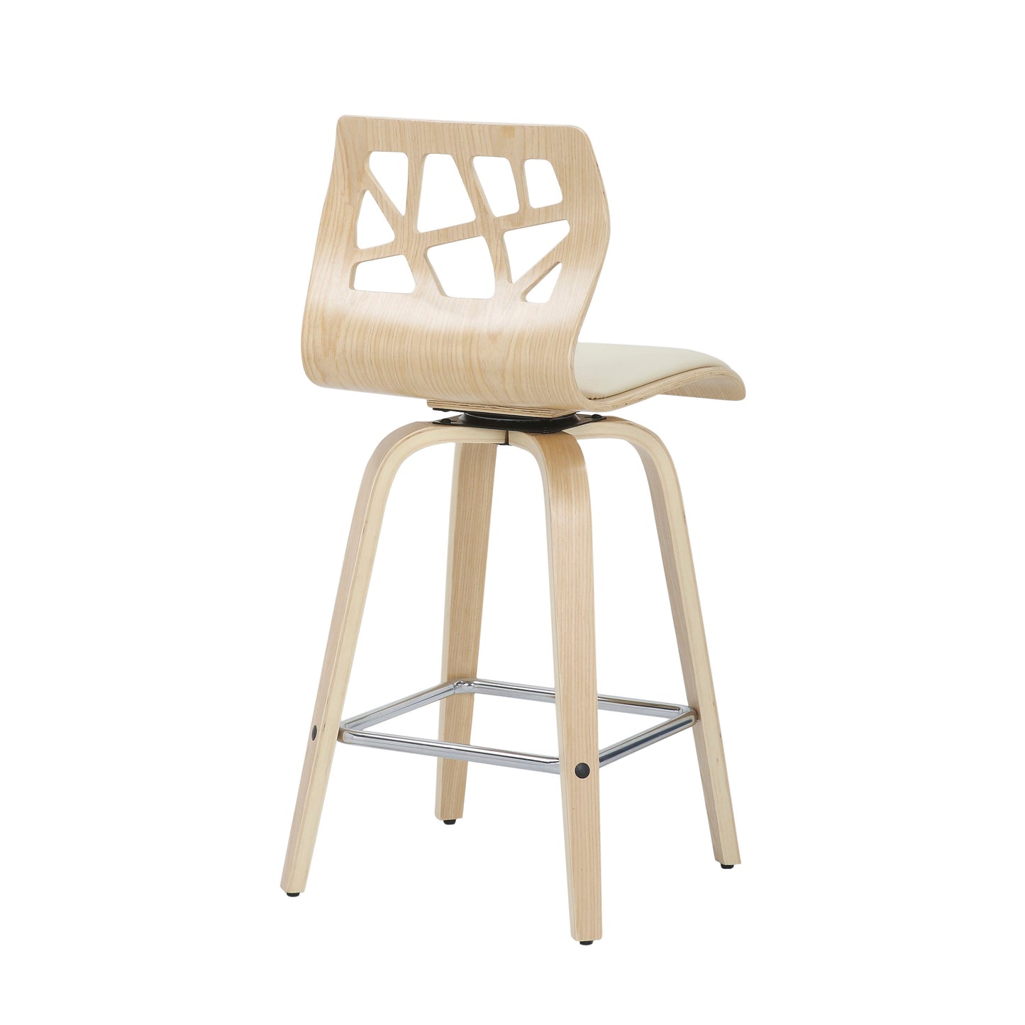 Folia - Mid-Century Modern Counter Stool With Footrest (Set of 2) - Natural / Cream / Chrome