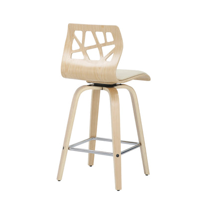 Folia - Mid-Century Modern Counter Stool With Footrest (Set of 2) - Natural / Cream / Chrome