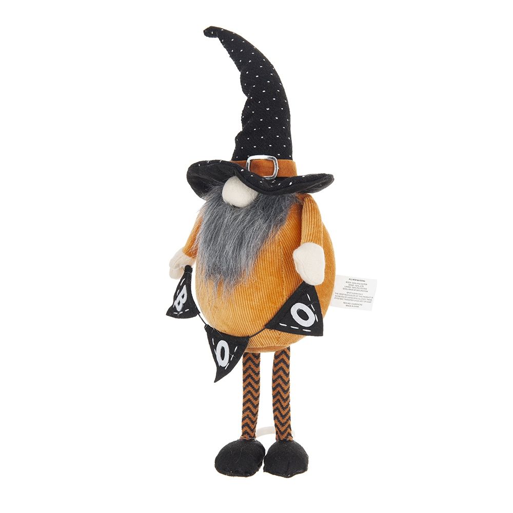 Standing Gnome With Gnome & Holding Banner, For Halloween Decor - Black / Orange / White
