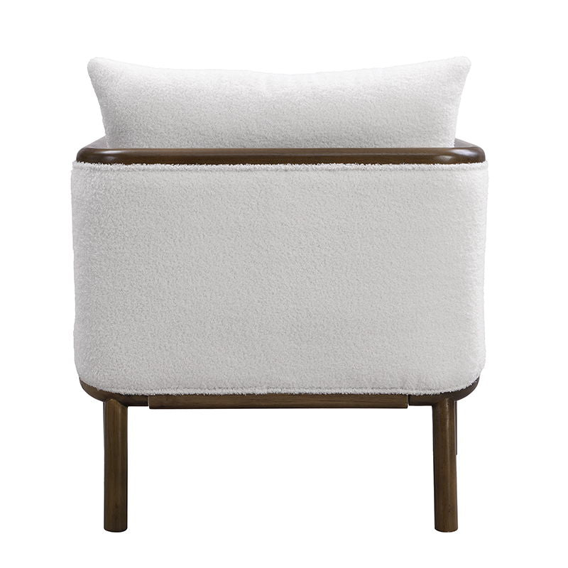 Sherpa Fabric Accent Chair, Upholstered Armchair With Solid Wood Frame, Comfortable Contemporary Lounge Chair For Living Room - White